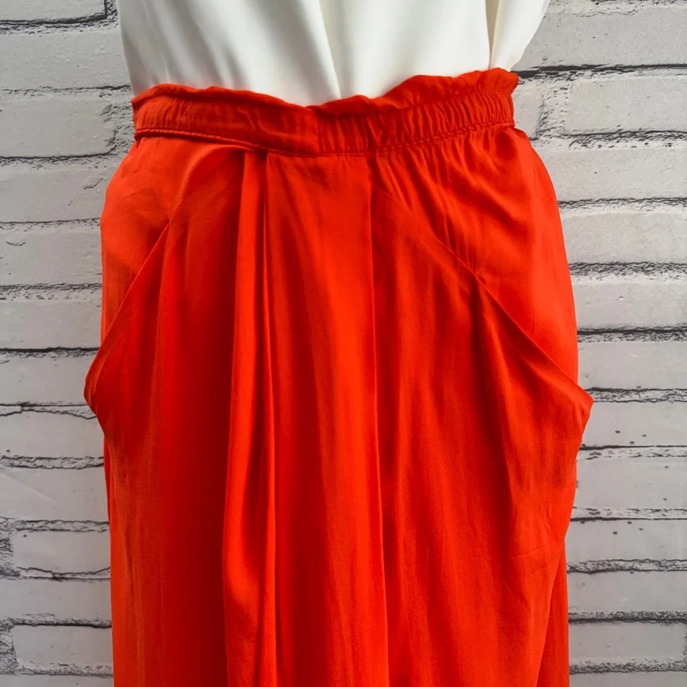 Banana Republic Crepe Drape Front Maxi Skirt XS Blood Orange Elastic Waist
